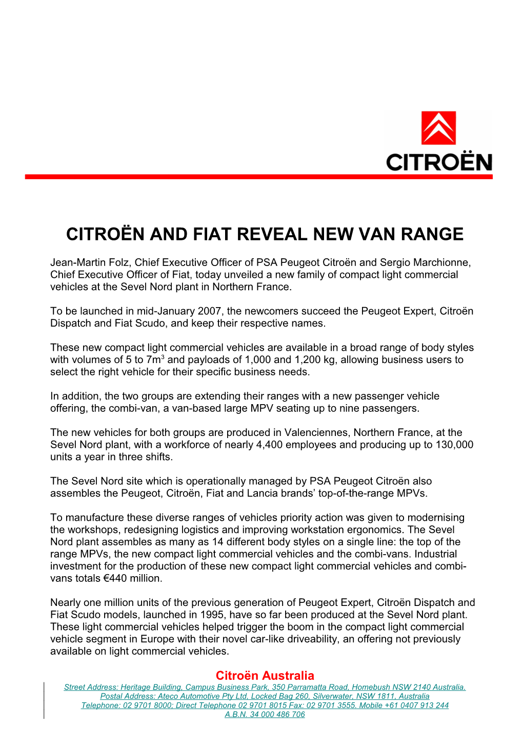 Citroën and Fiat Reveal New Van Range