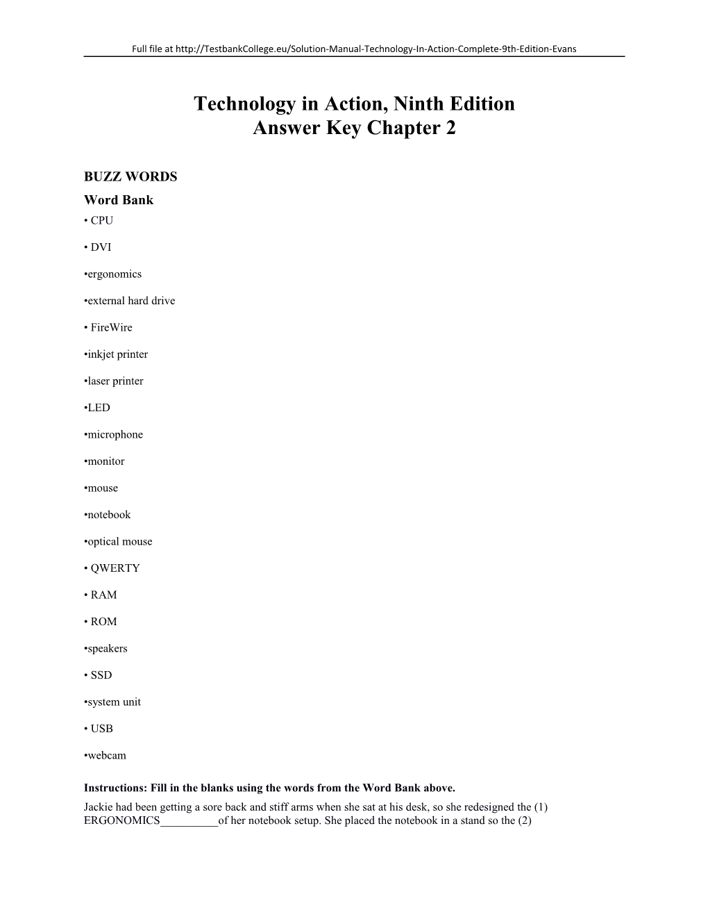 Technology in Action, Ninth Edition Answer Key Chapter 2