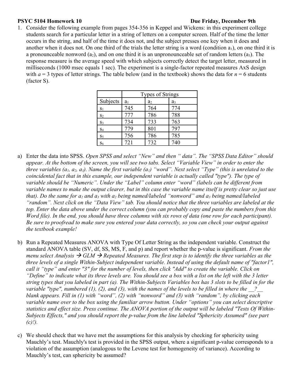 PSYC 5104 Homework 10Due Friday, December 9Th