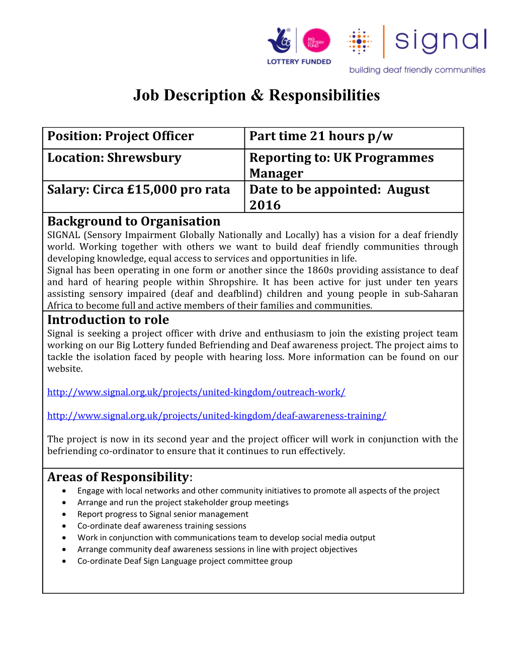 Job Description & Responsibilities