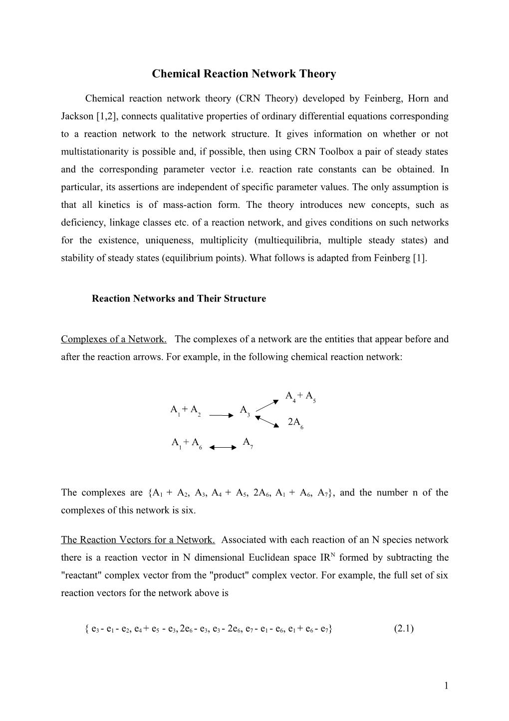 Chemical Reaction Network Theory