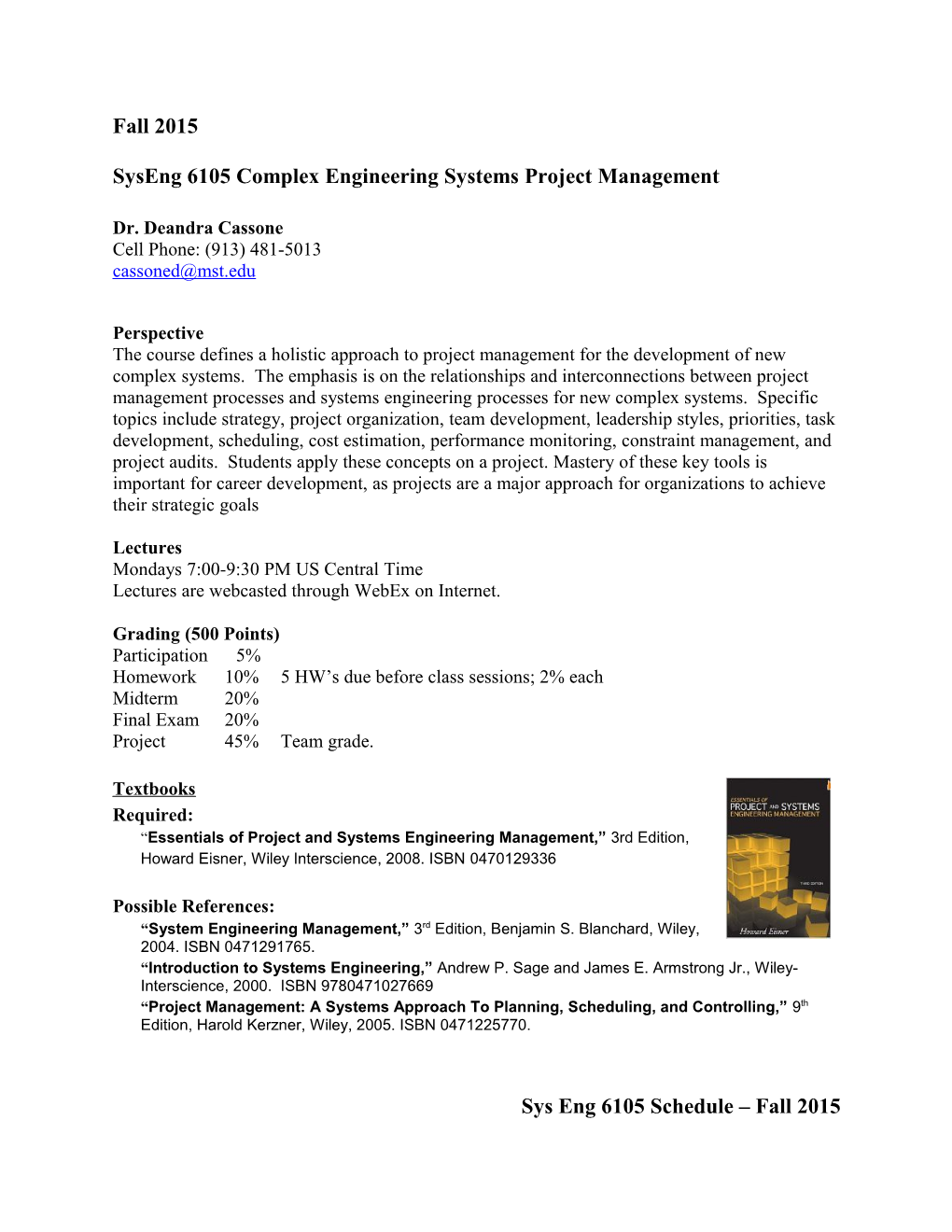 Syseng 6105 Complex Engineering Systems Project Management