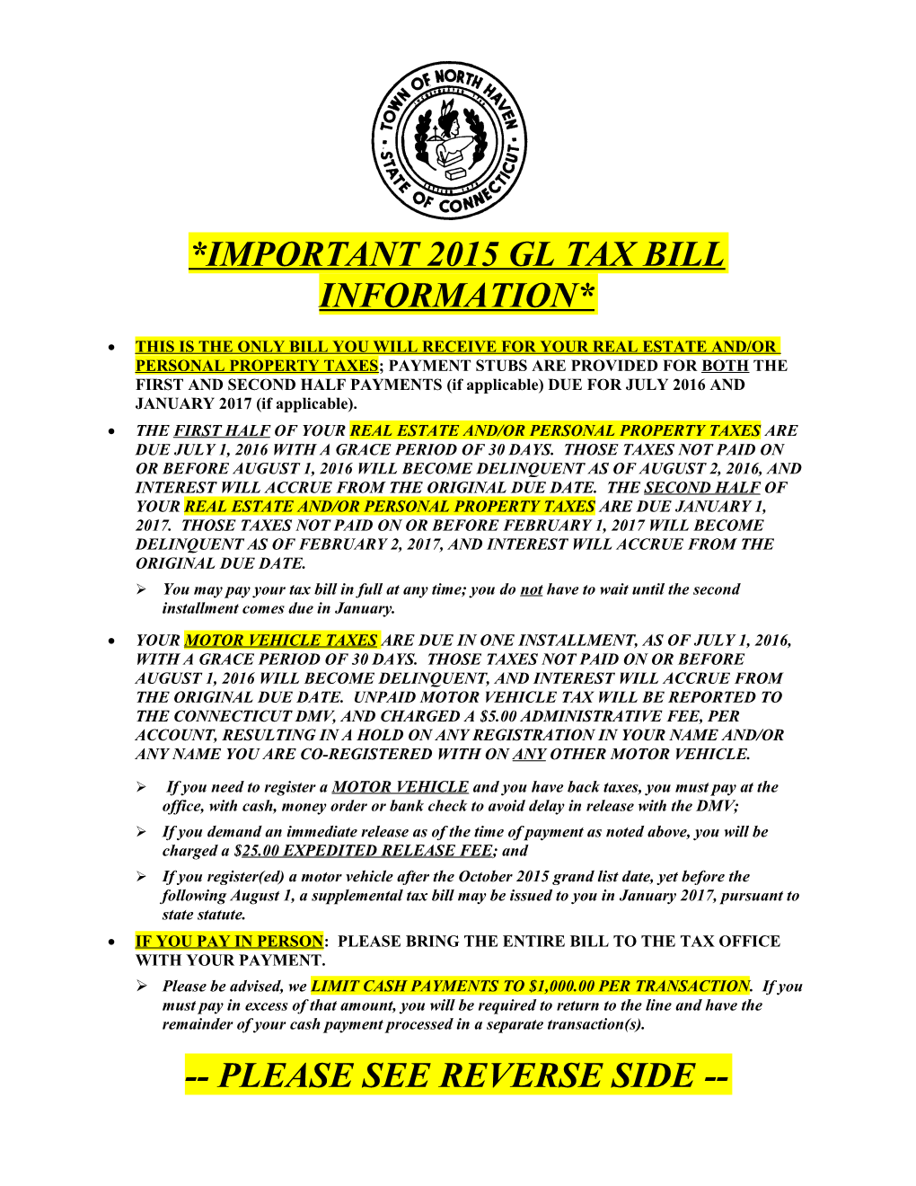 *Important2015 Gl Tax Bill Information*