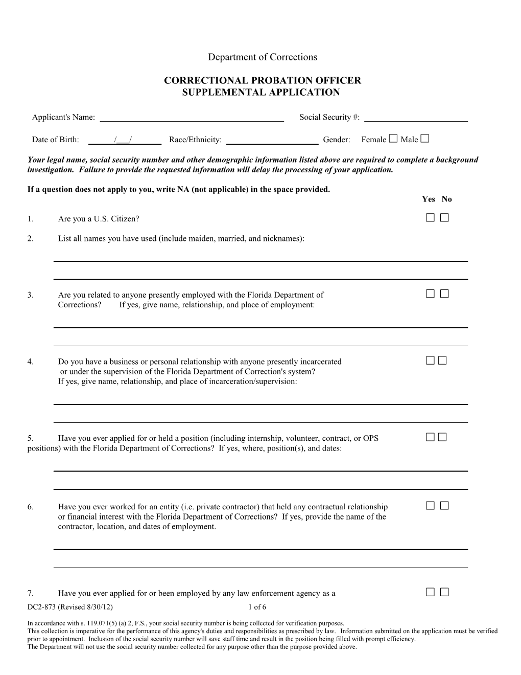 DC2-873 CPO Supplemental Application (Revised 8/30/12)