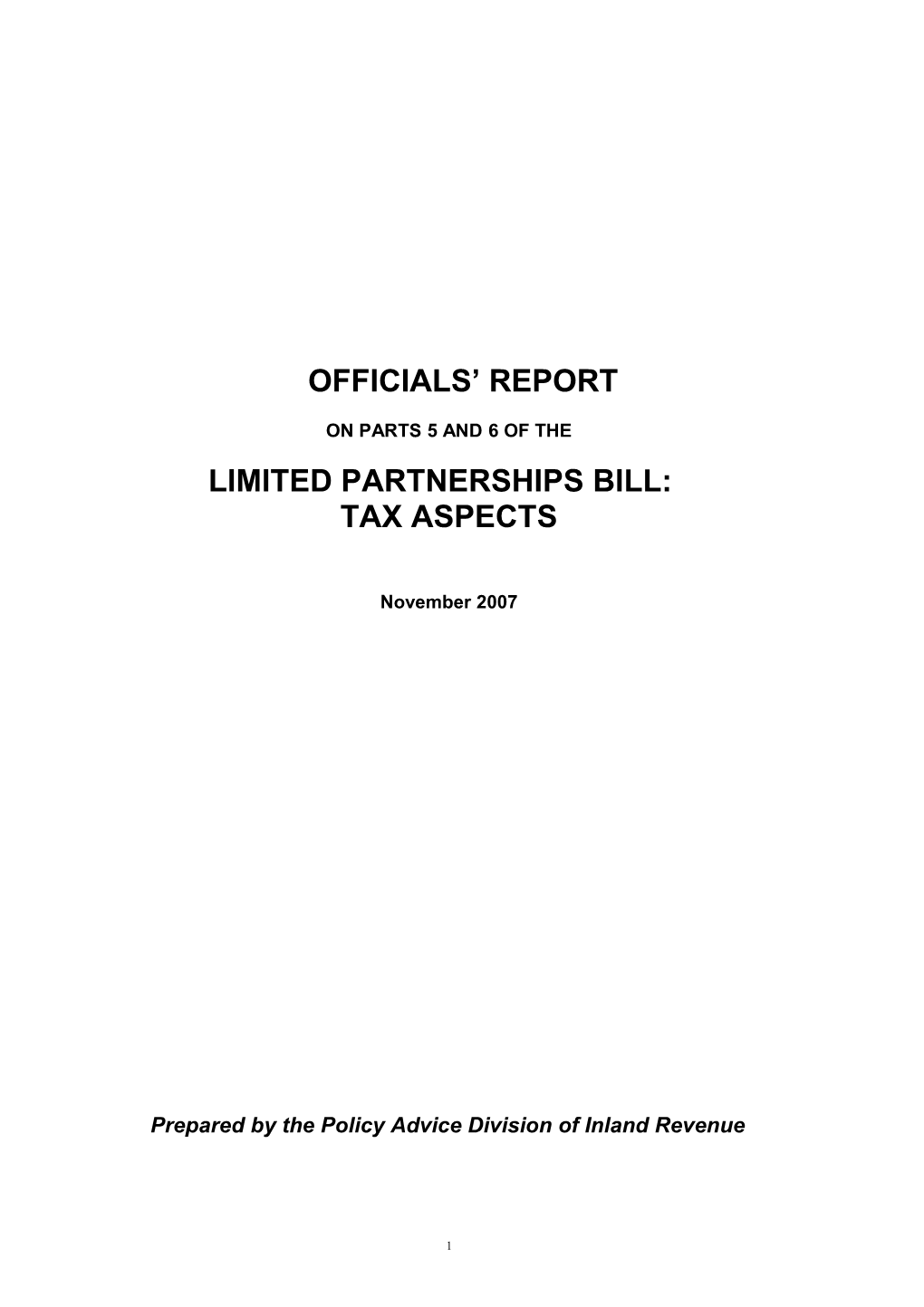 Officials' Report on Parts 5 and 6 of the Limited Partnerships Bill: Tax Aspects