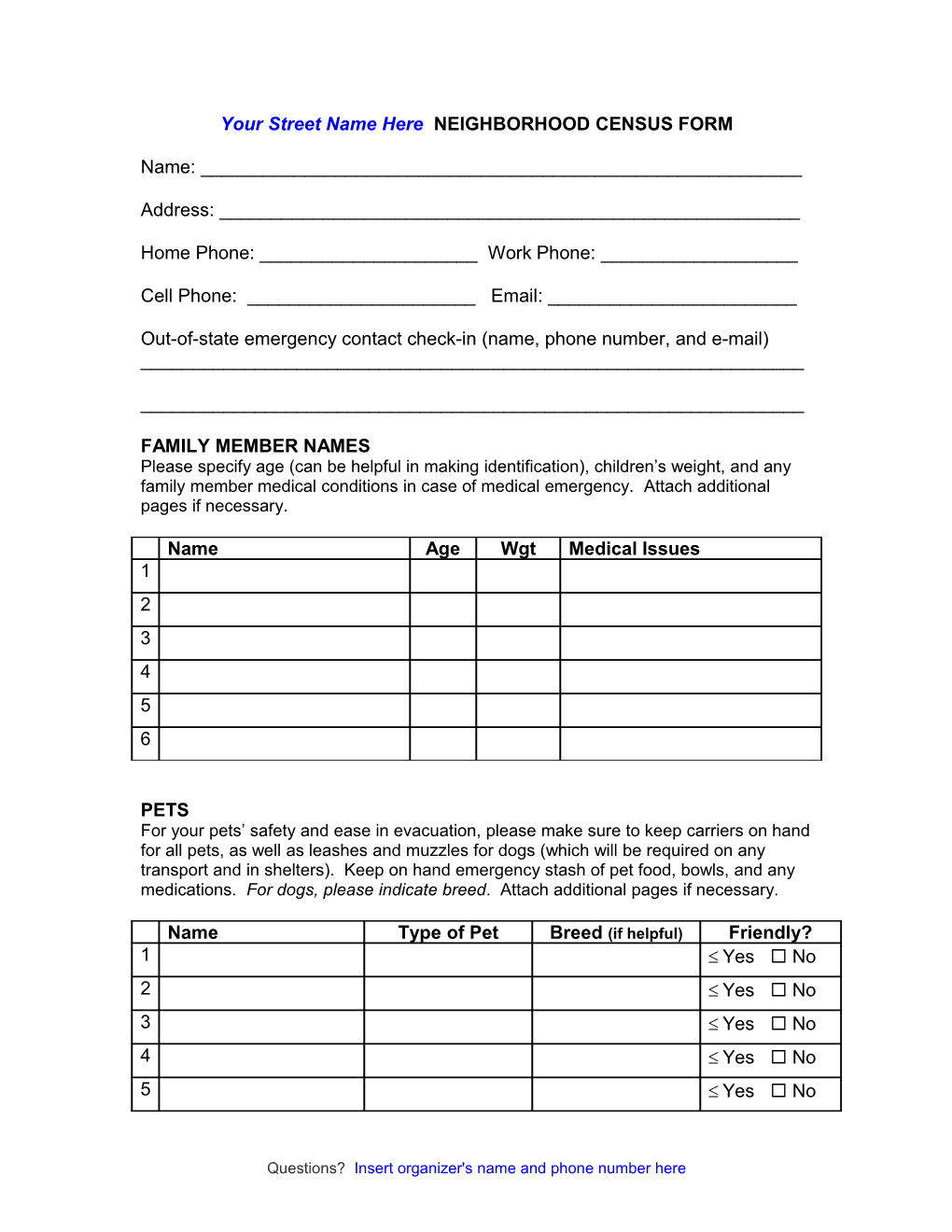 Neighborhood Census Form