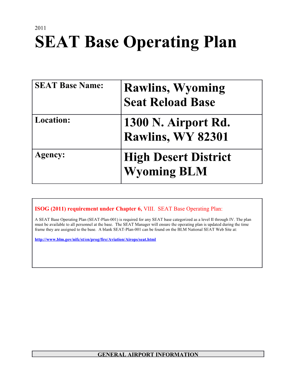 SEAT Base Operating Plan