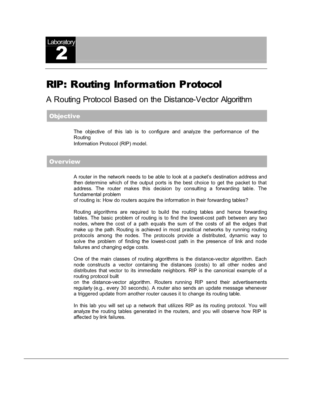 A Routing Protocol Based on the Distance-Vector Algorithm