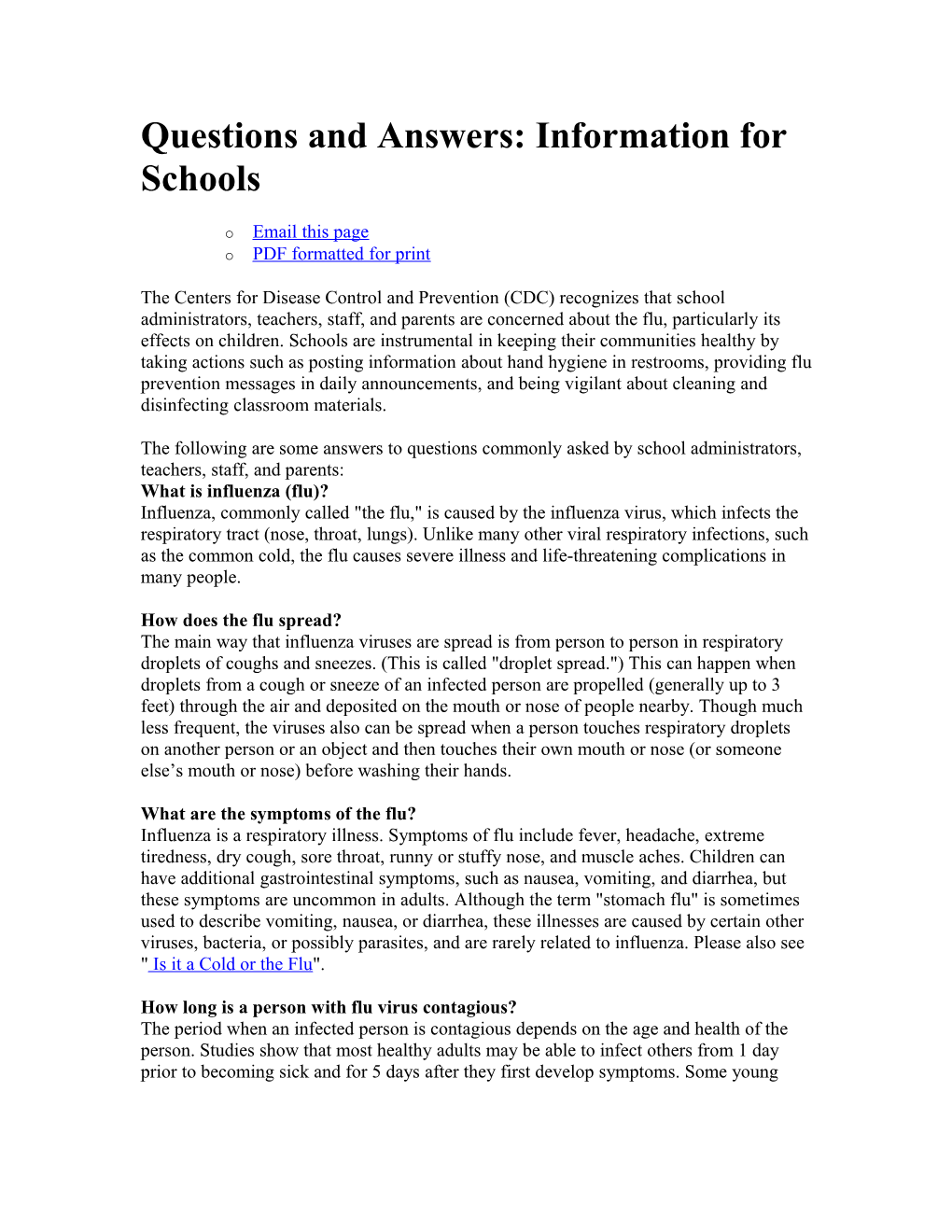 Questions and Answers: Information for Schools