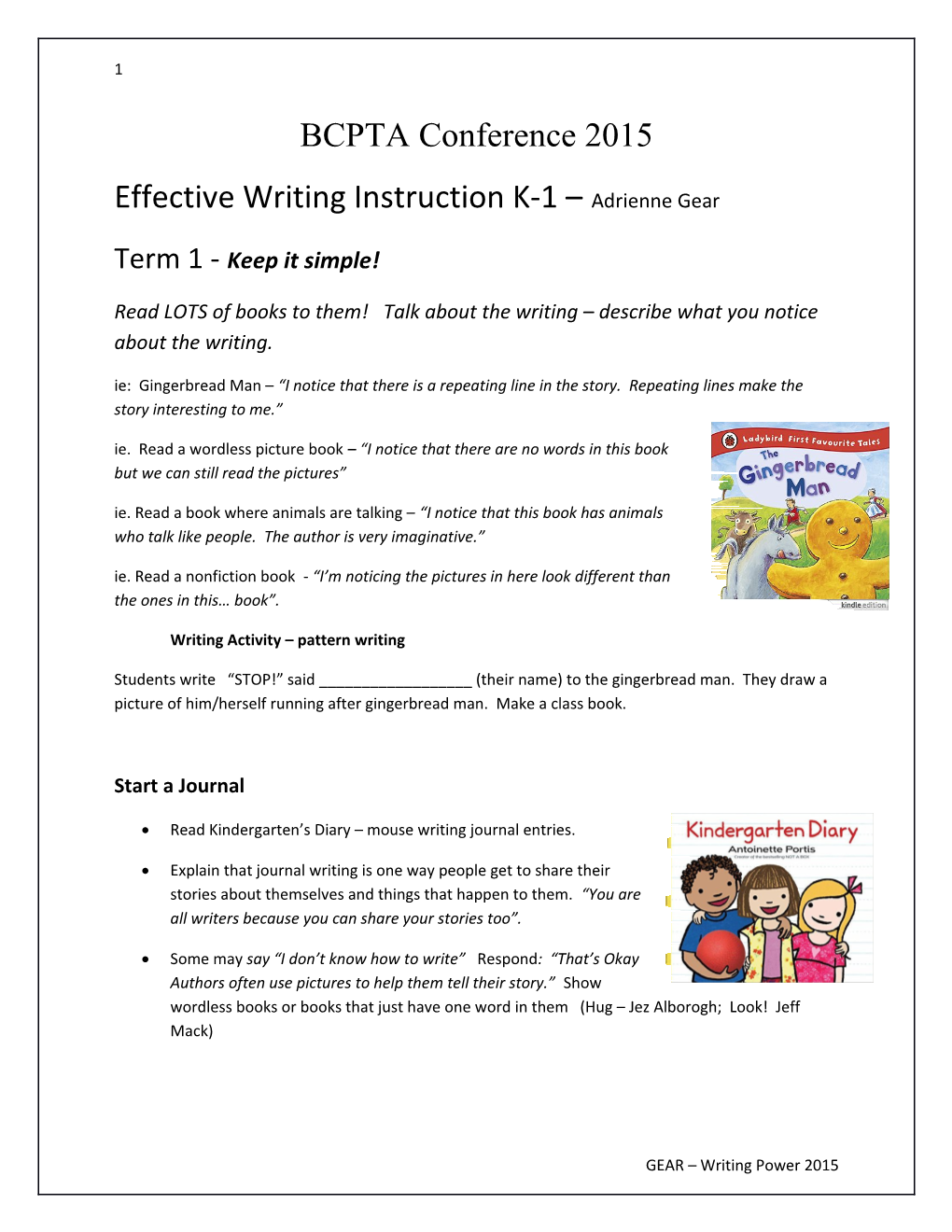 Effective Writing Instruction K-1 Adrienne Gear