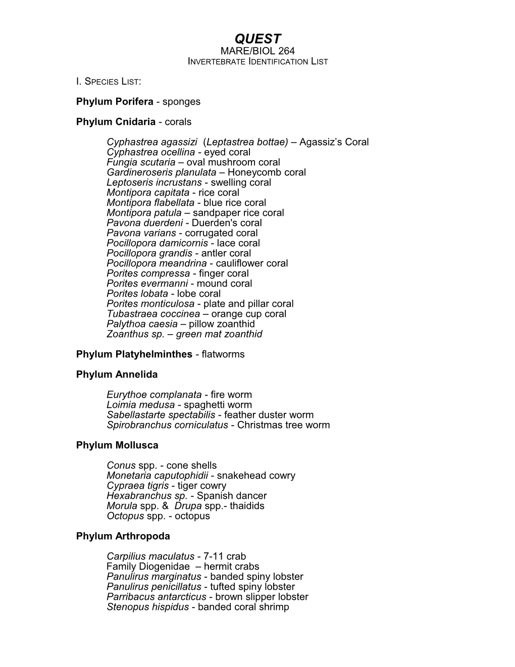 Invertebrate ID Review