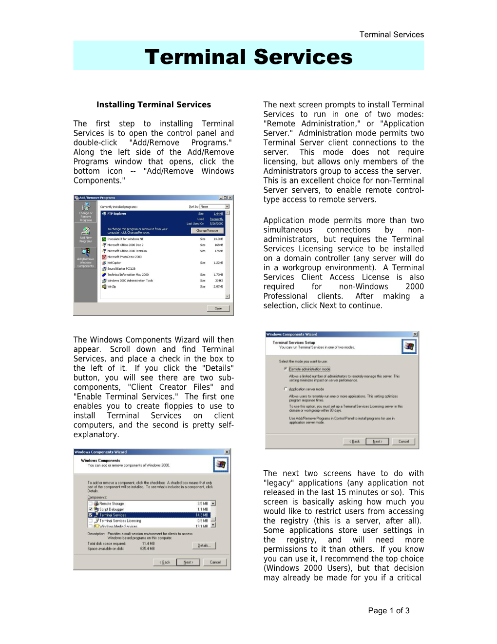 Installing Terminal Services