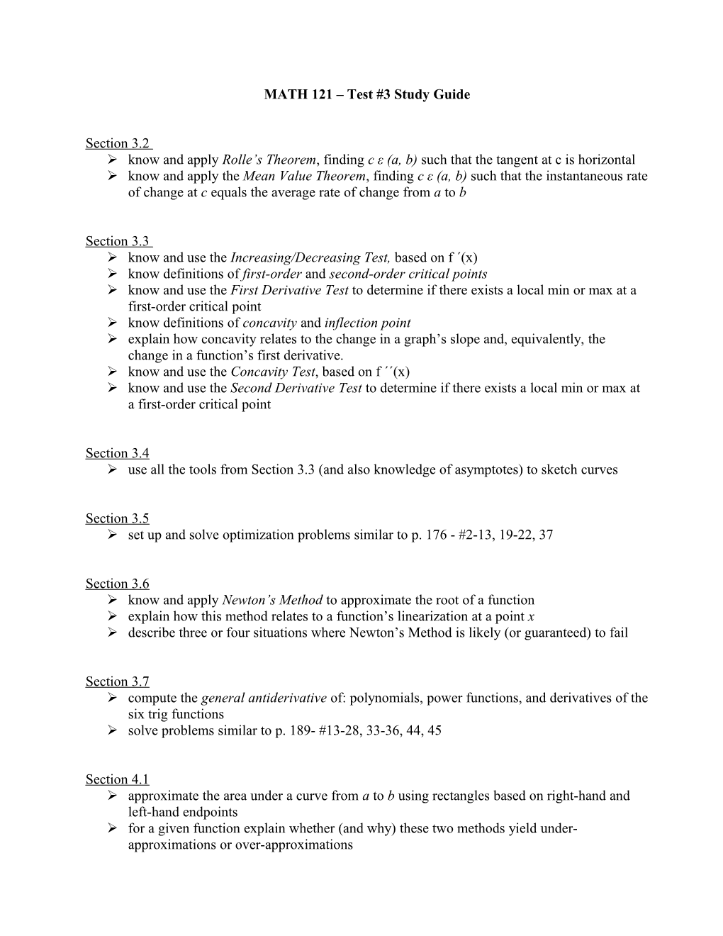 MATH 121 Test #1 Study Guide