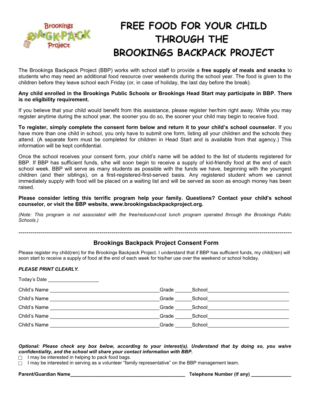 Brookings Backpack Project