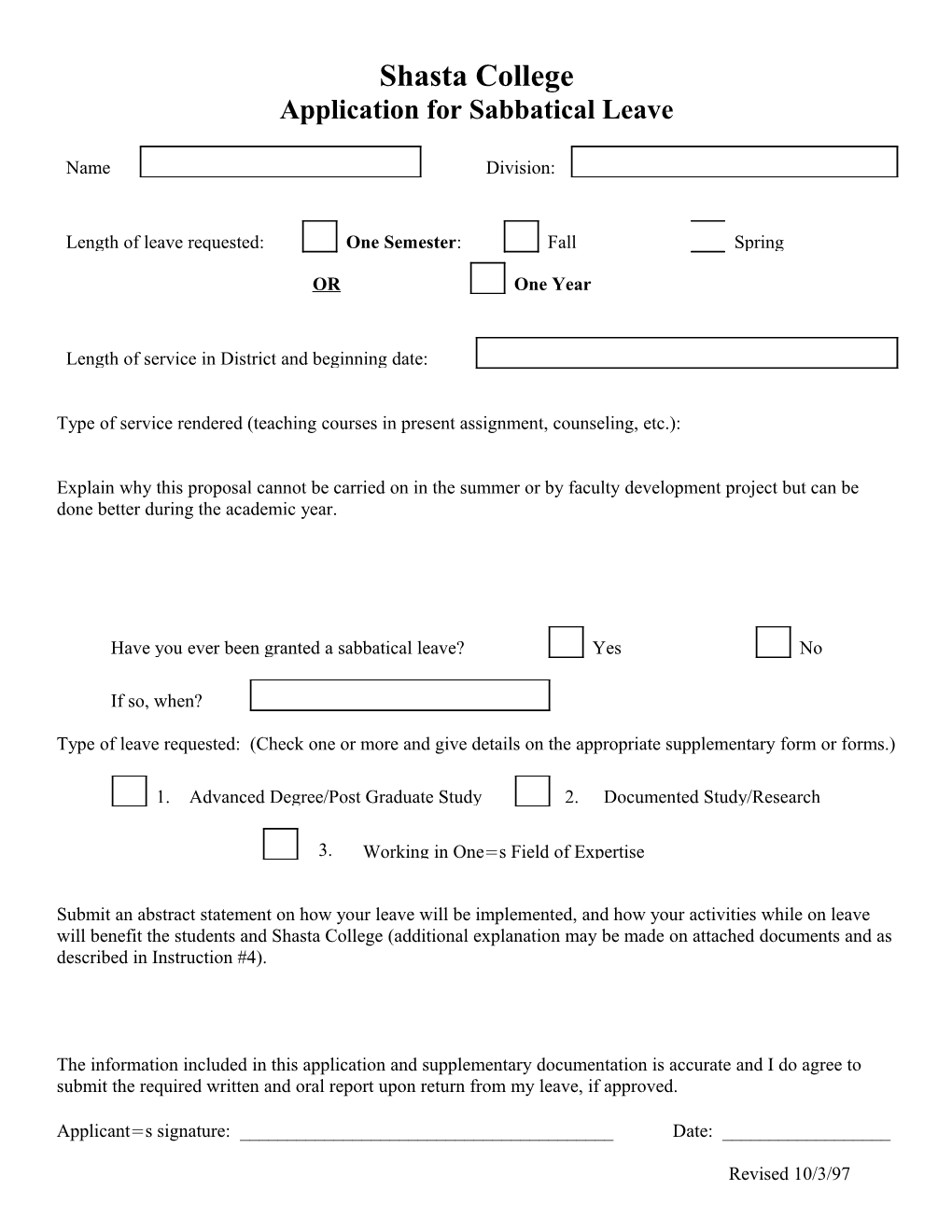 Sabbatical Leave Application