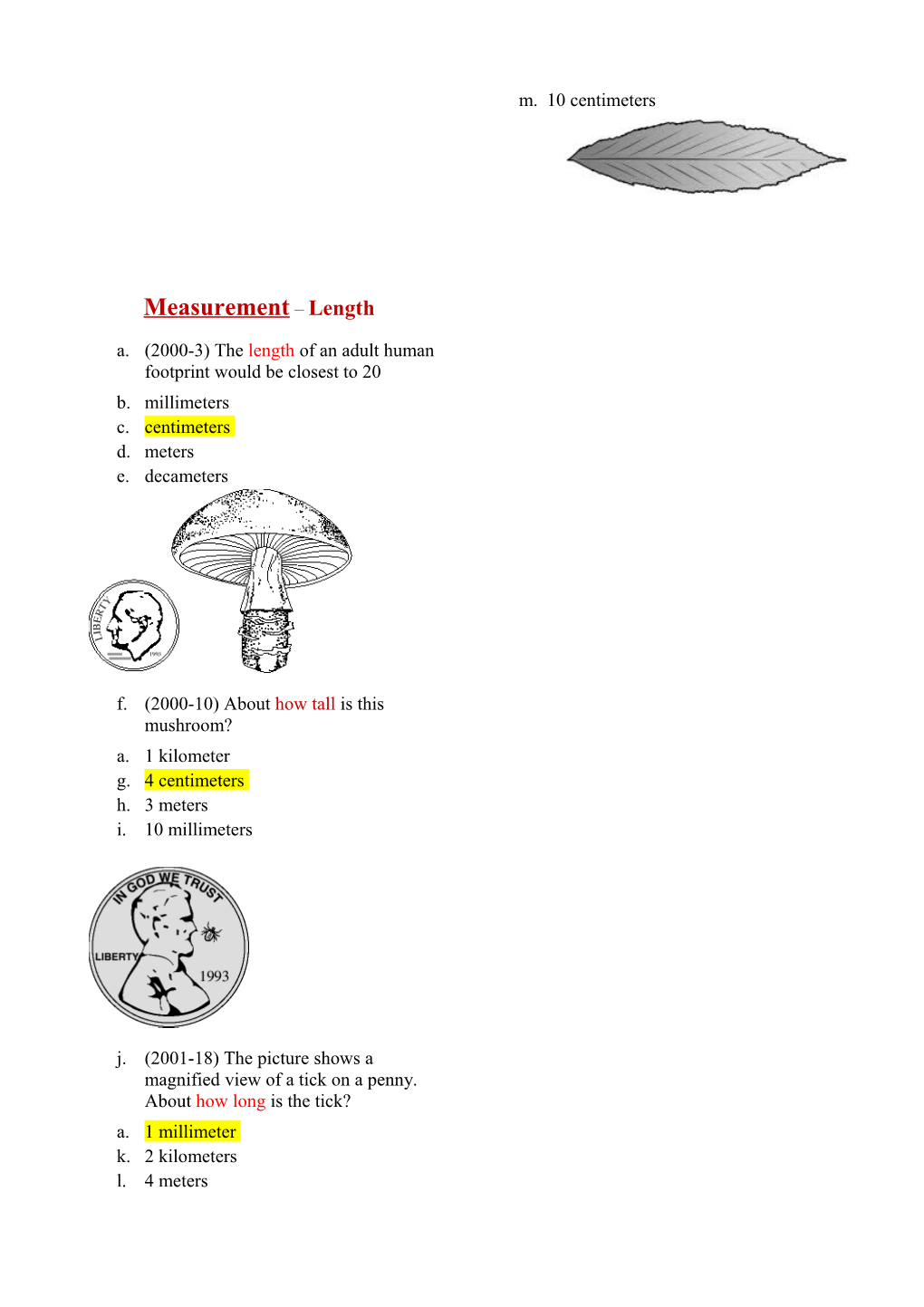 1. (2000-3) the Length of an Adult Human Footprint Would Be Closest to 20