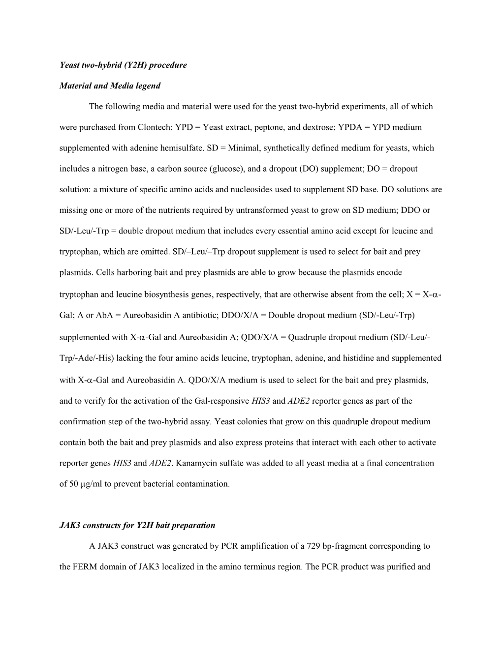 Yeast Two-Hybrid (Y2H) Procedure