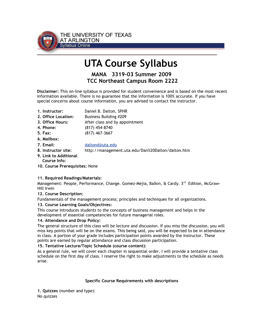 UTA Course Syllabus