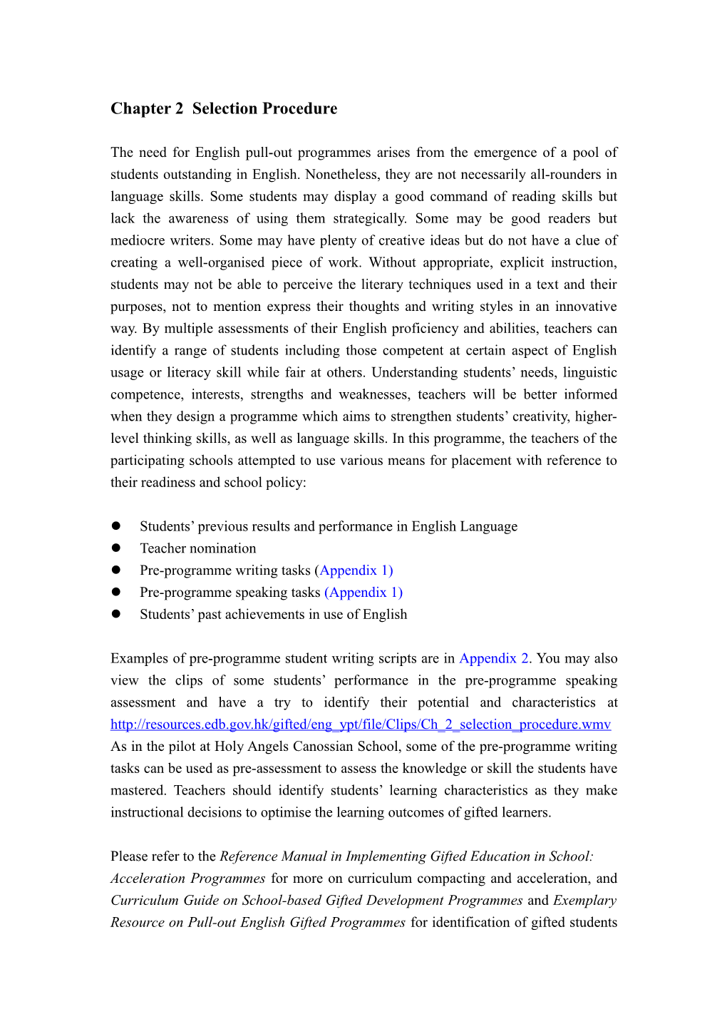 Chapter 2 Selection Procedure