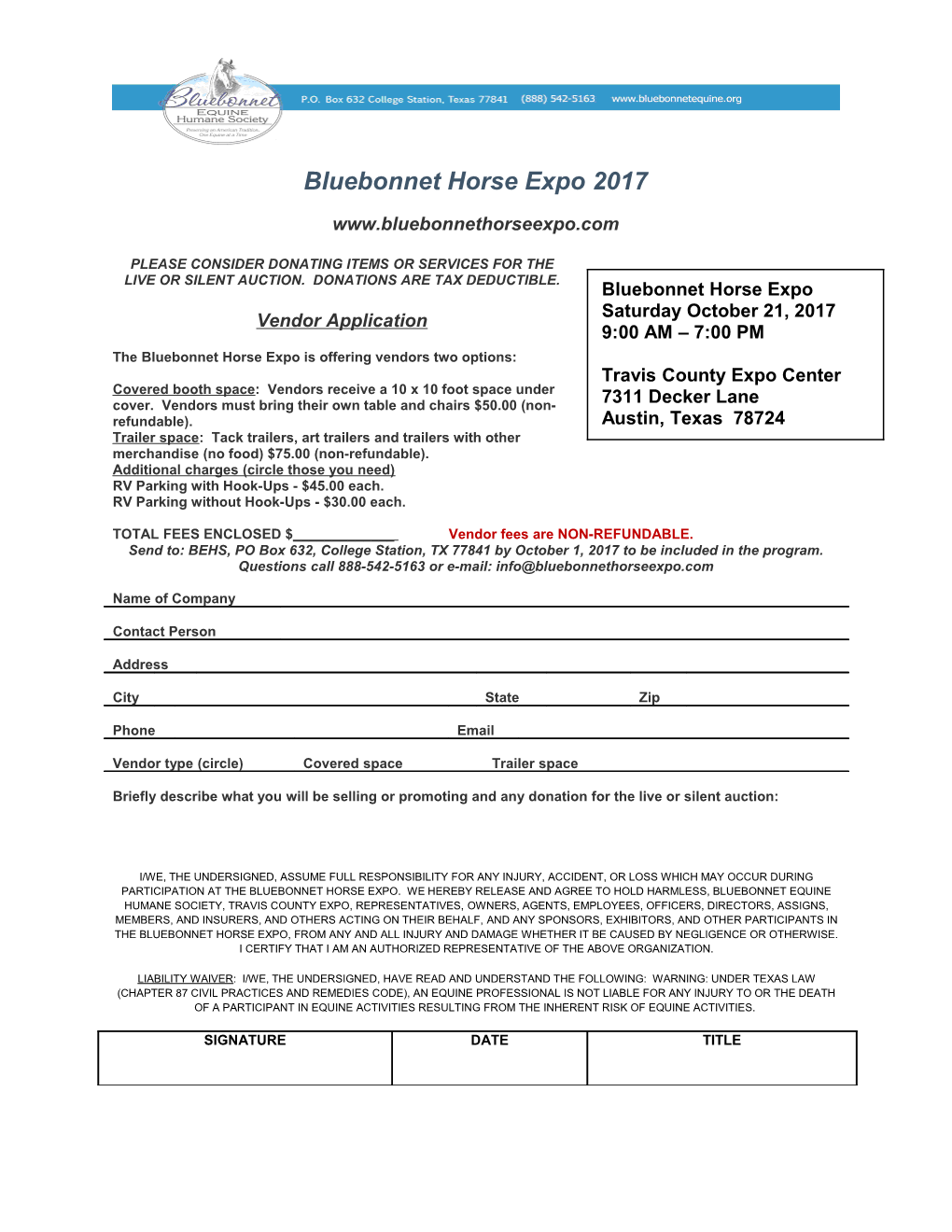 The Bluebonnet Horse Expo Is Offering Vendors Two Options