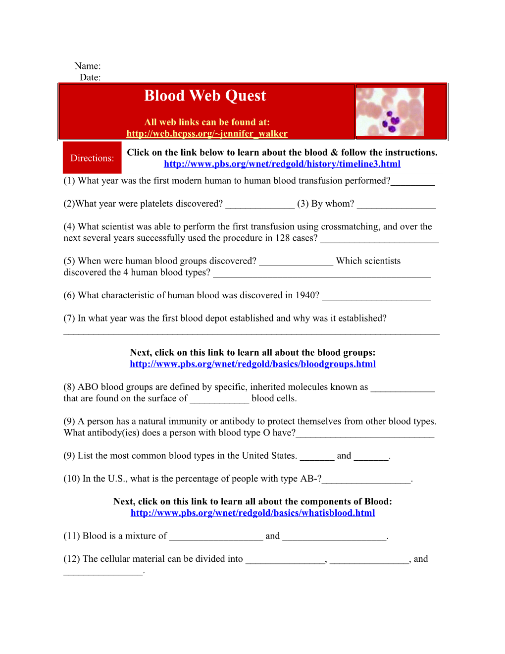 Physiology: Blood Web Quest s2