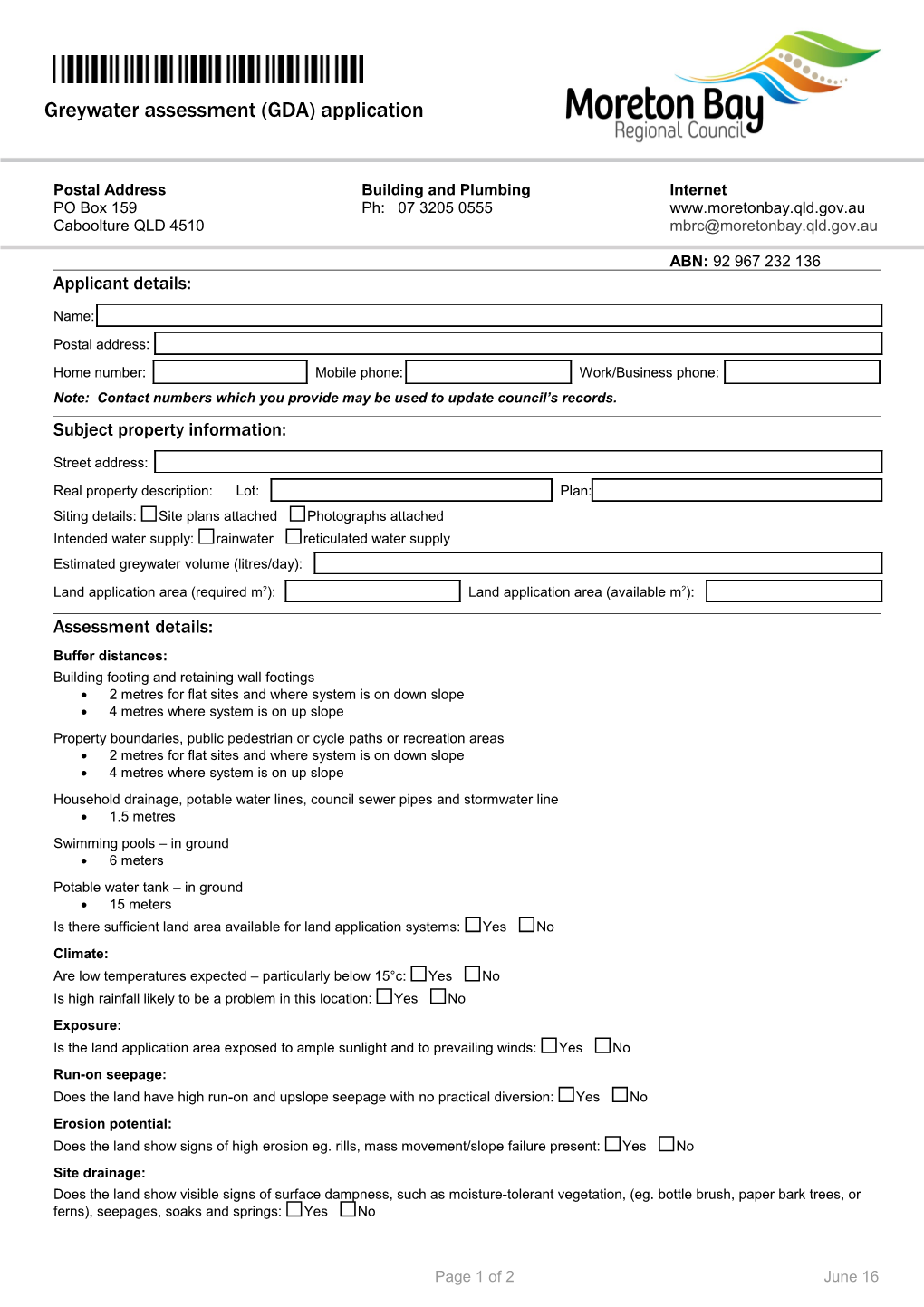 Greywater Assessment (GDA) Application