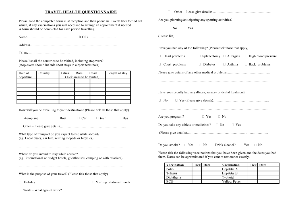 Travel Health Questionnaire s1