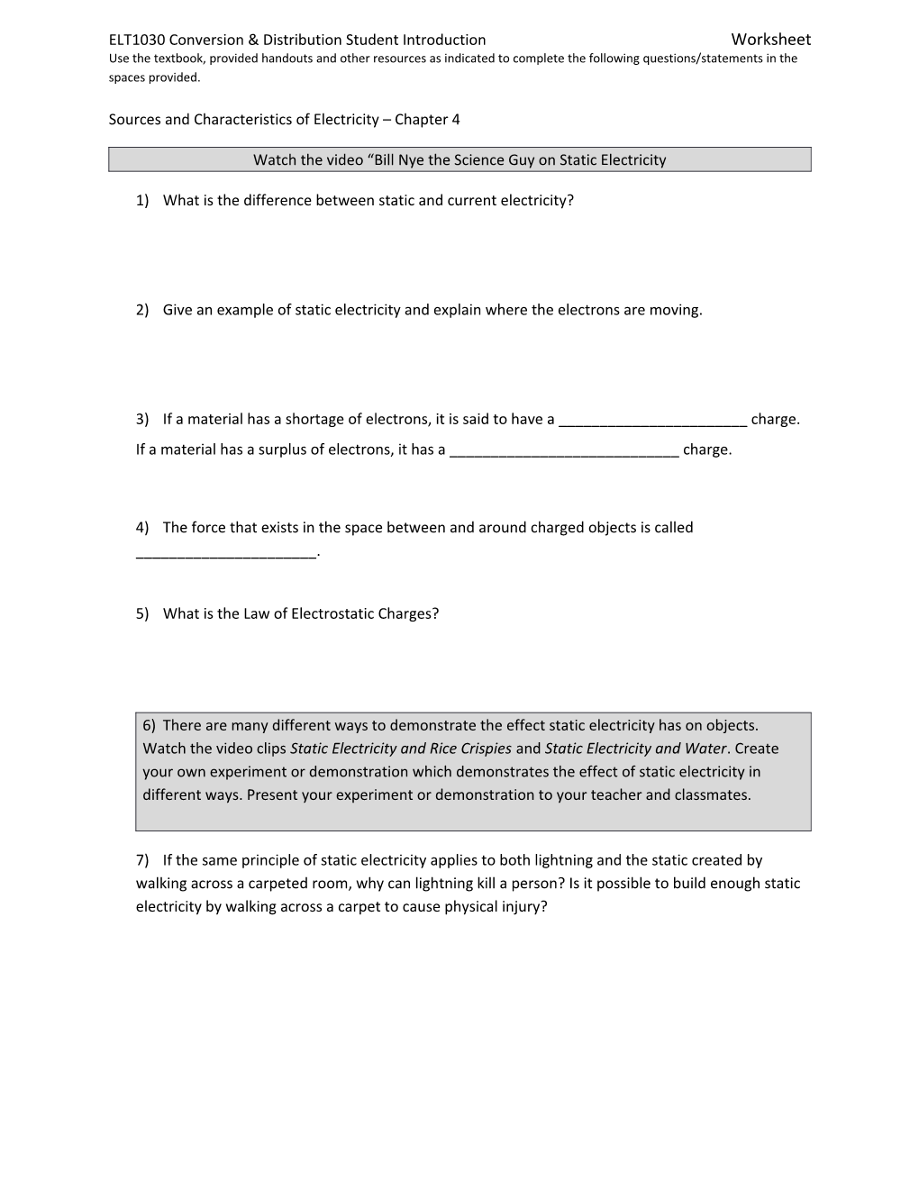 ELT1030 Conversion & Distribution Student Introduction Worksheet