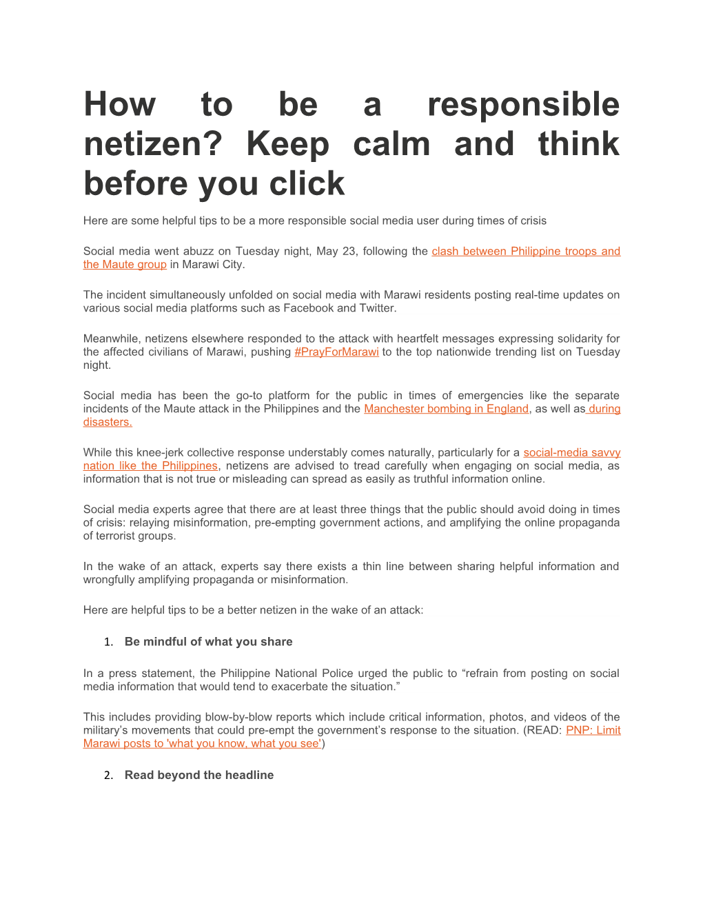 How to Be a Responsible Netizen? Keep Calm and Think Before You Click