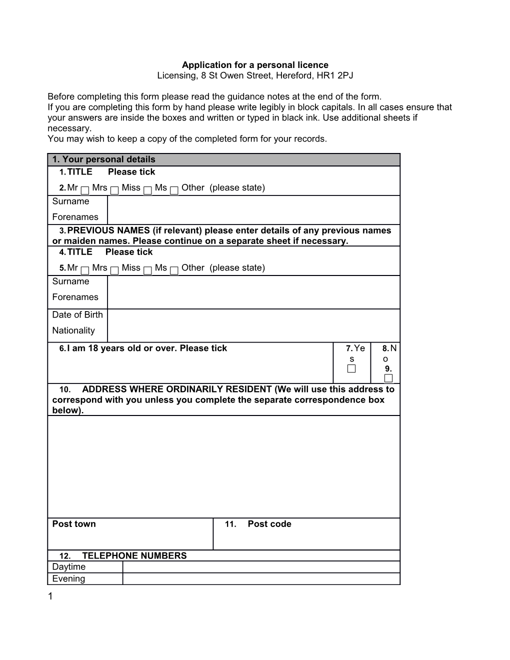 Application for a Personal Licence