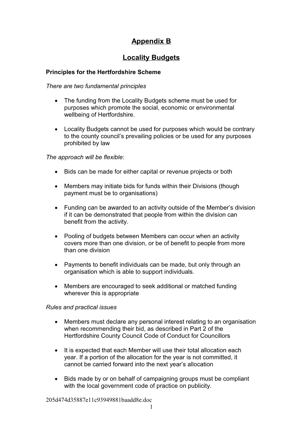 Principles for the Hertfordshire Scheme