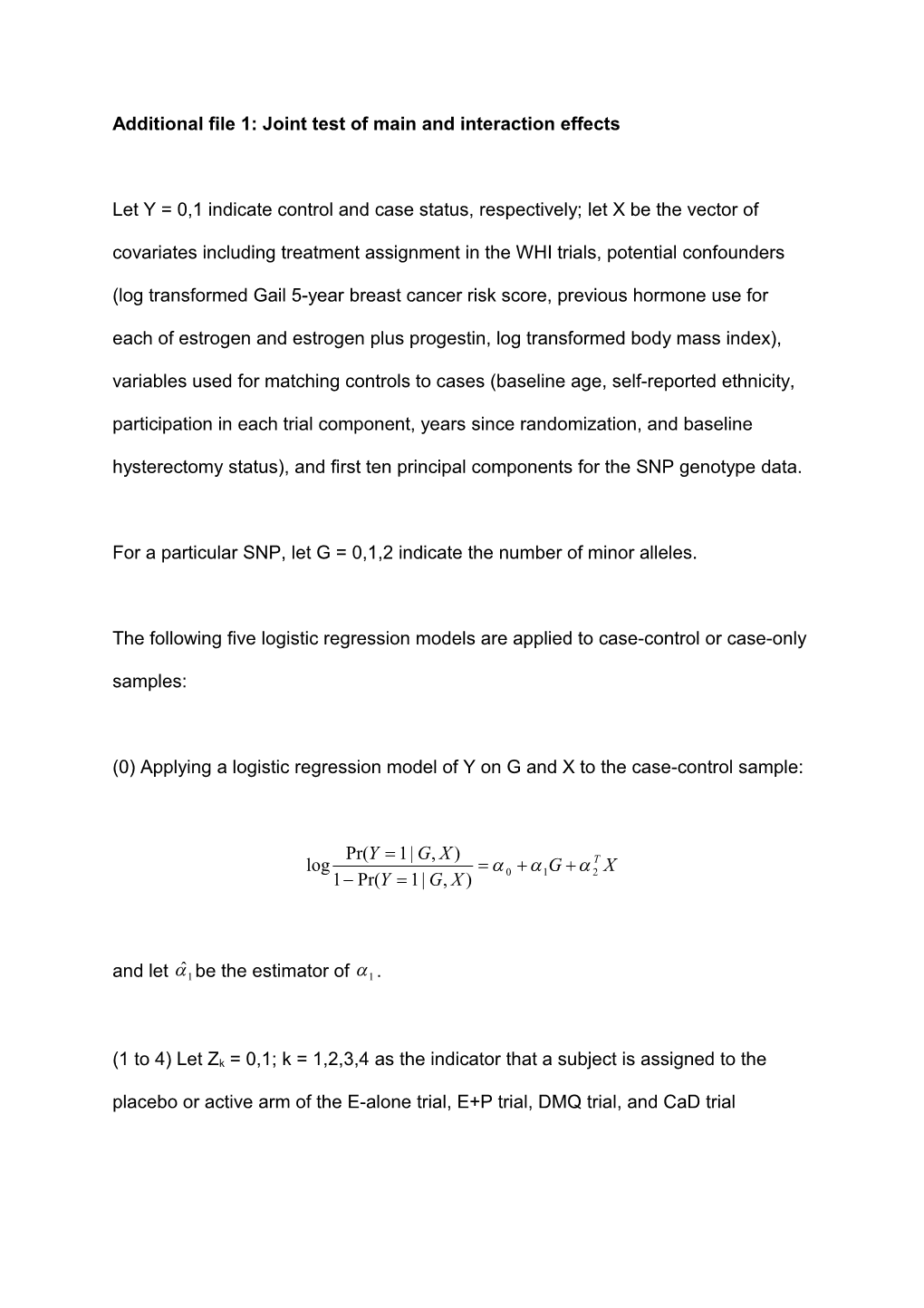 Additional File 1: Joint Test of Main and Interaction Effects