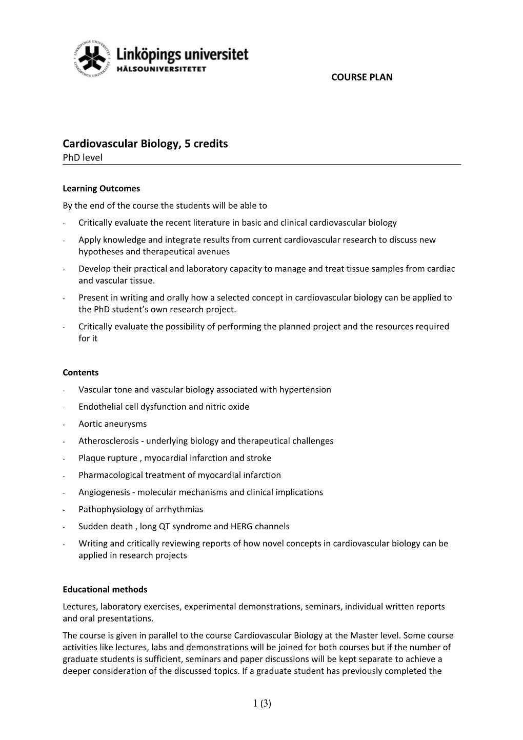 Cardiovascular Biology,5Credits