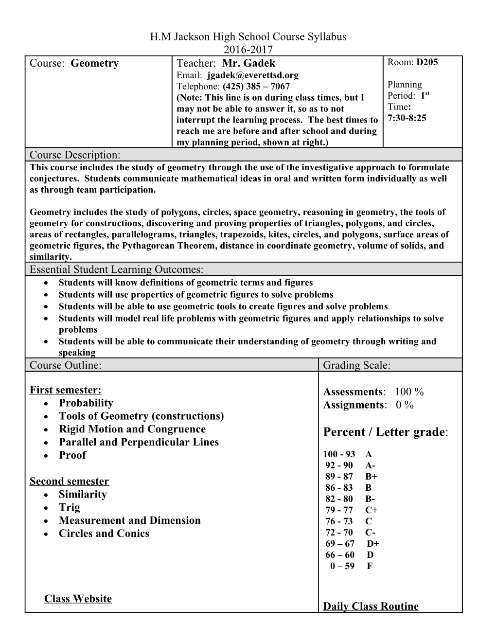 H.Mjacksonhigh School Course Syllabus