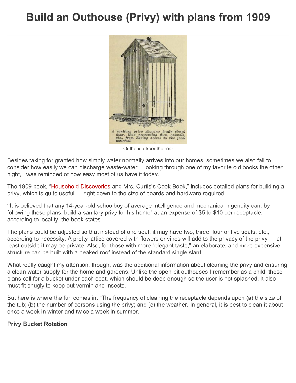 Build an Outhouse (Privy) with Plans from 1909