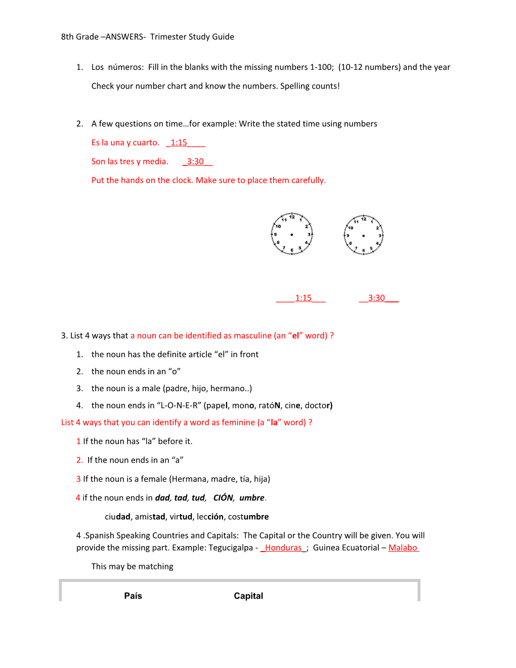 8Th Grade ANSWERS- Trimester Study Guide