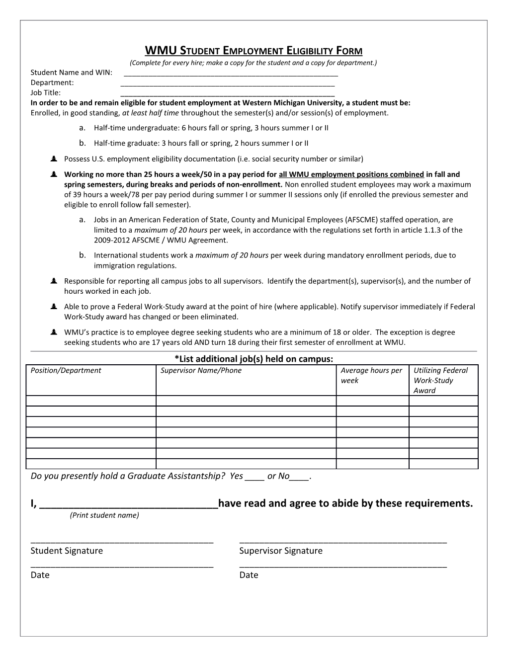 WMU Student Employment Eligibilityform