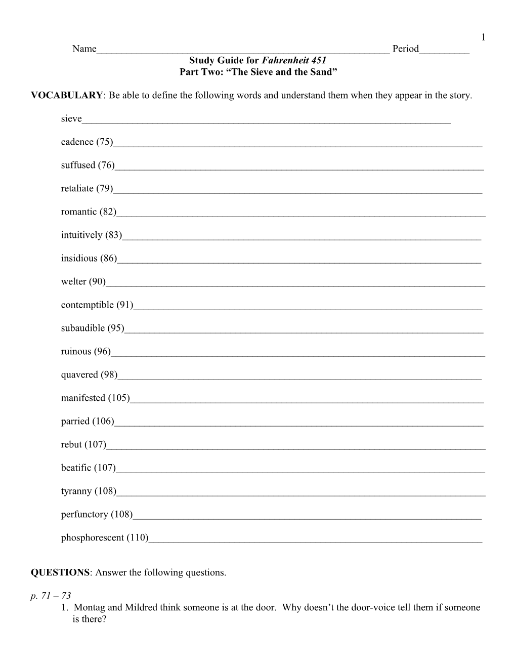 Study Guide for Fahrenheit 451