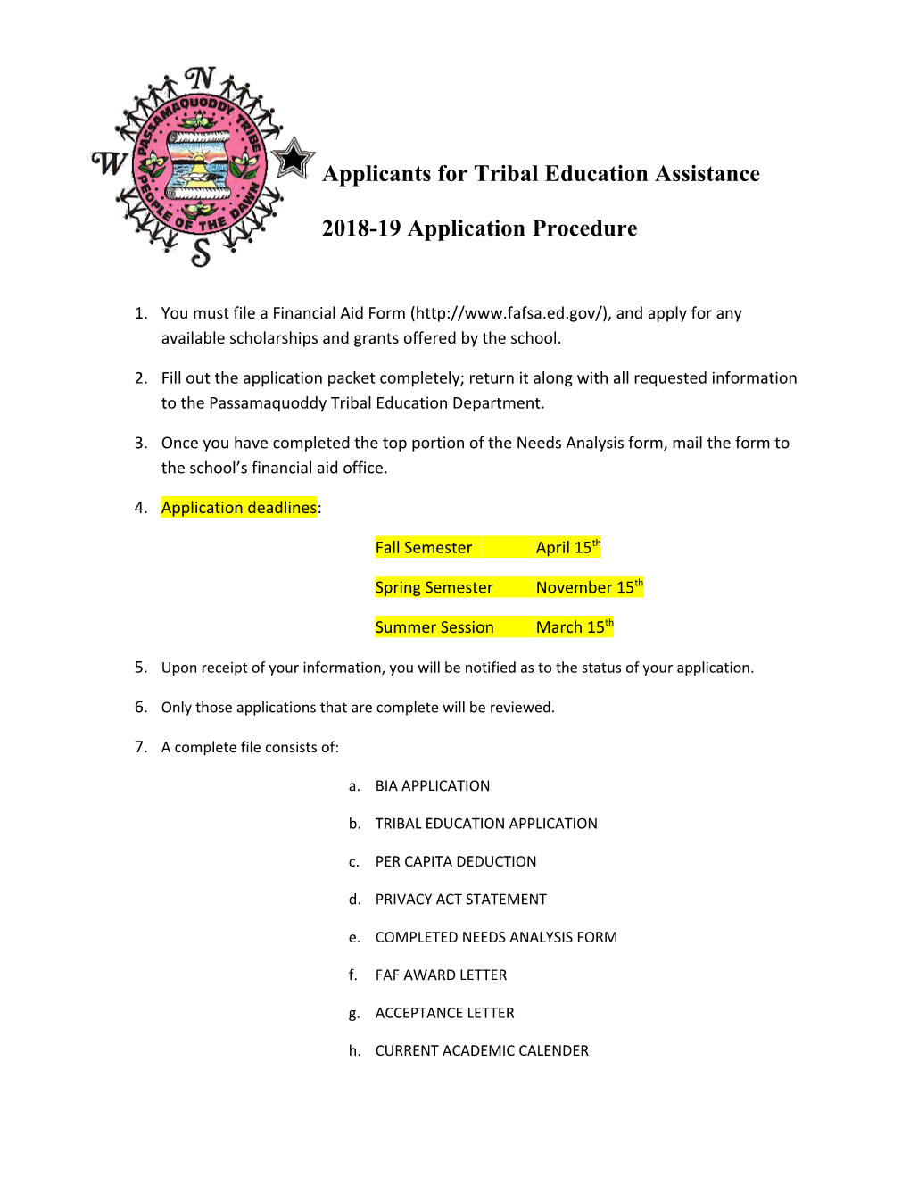 Applicants for Tribal Education Assistance