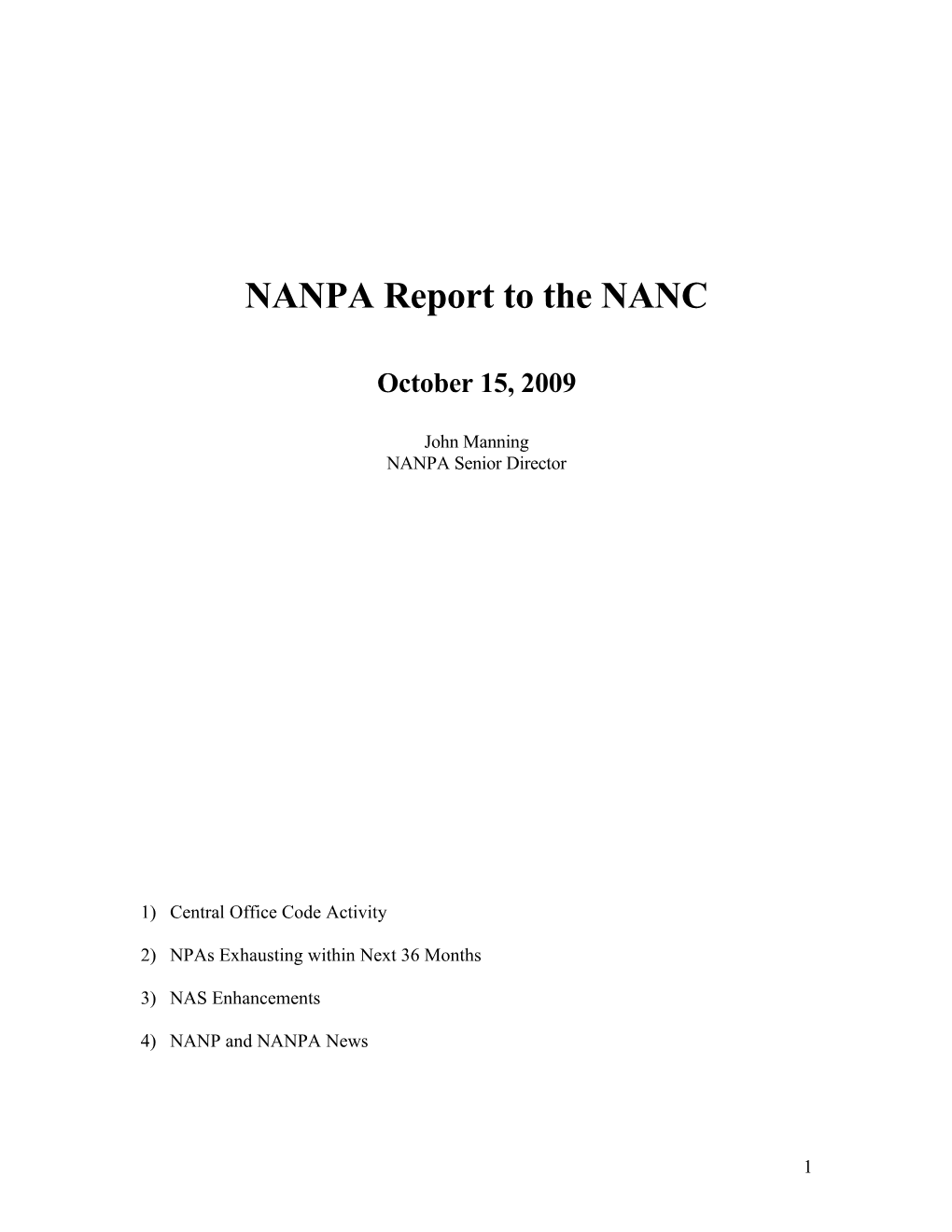 NANPA Report to the NANC