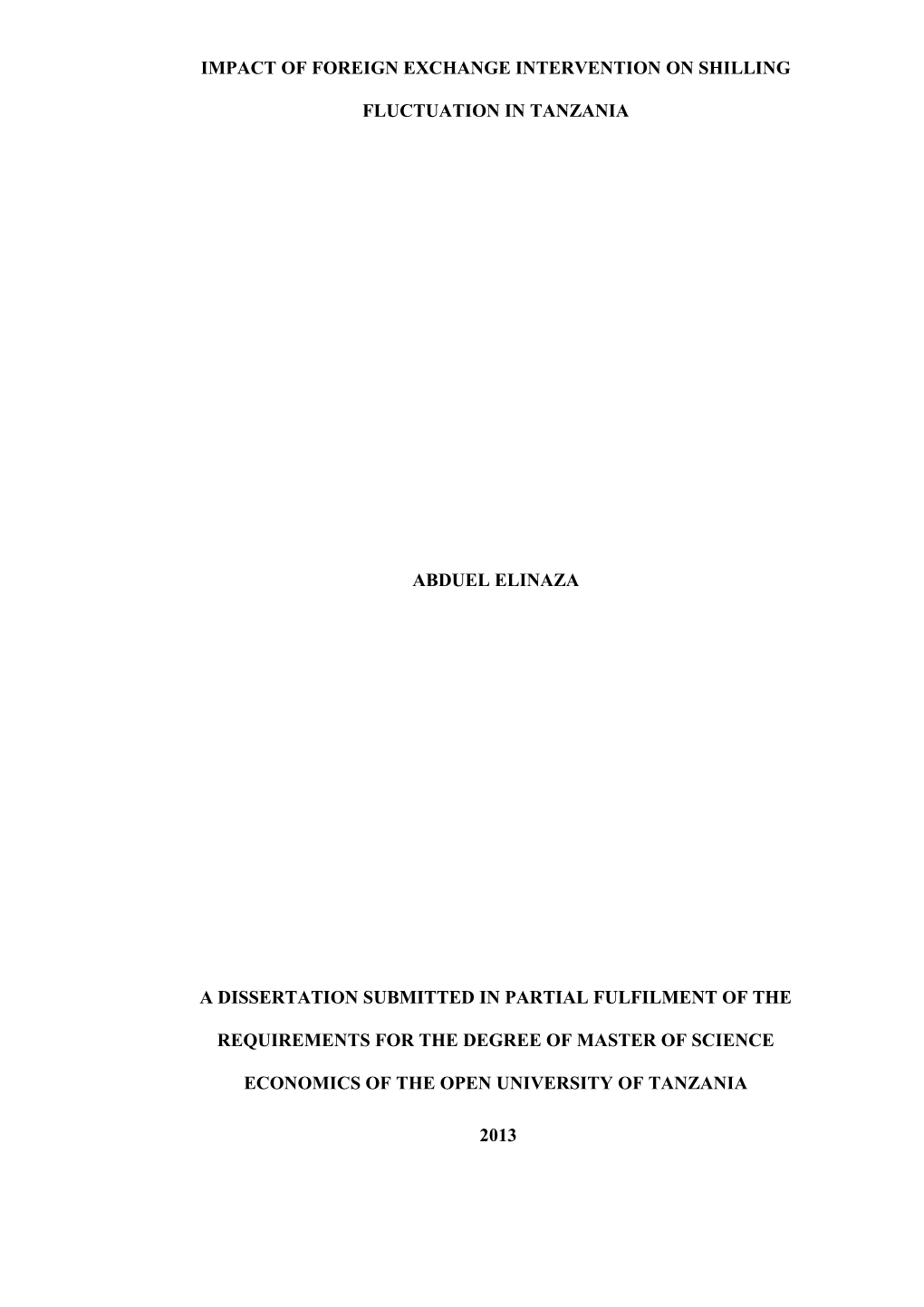 Impact of Foreign Exchange Intervention on Shilling in Tanzania