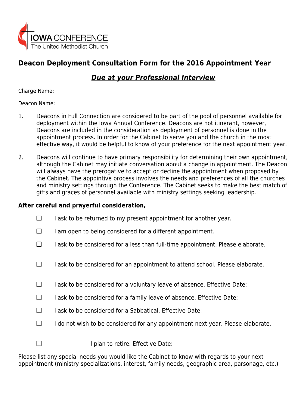 Clergy Appointment Consultation Form