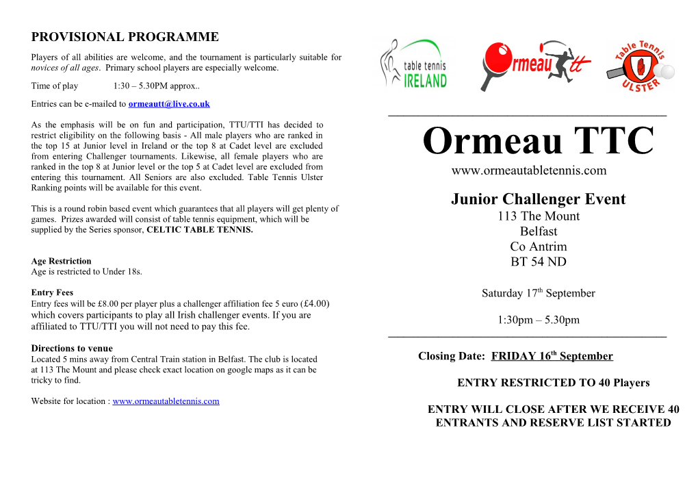 Provisional Programme