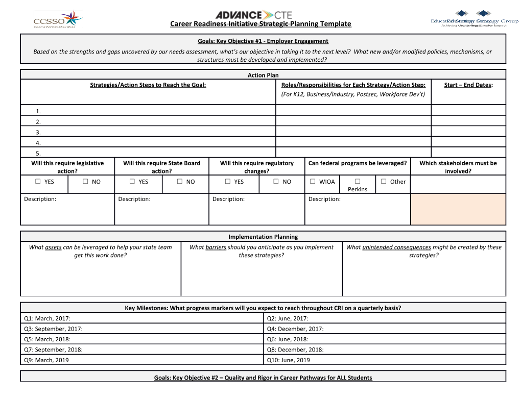 Career Readiness Initiative Strategic Planning Template