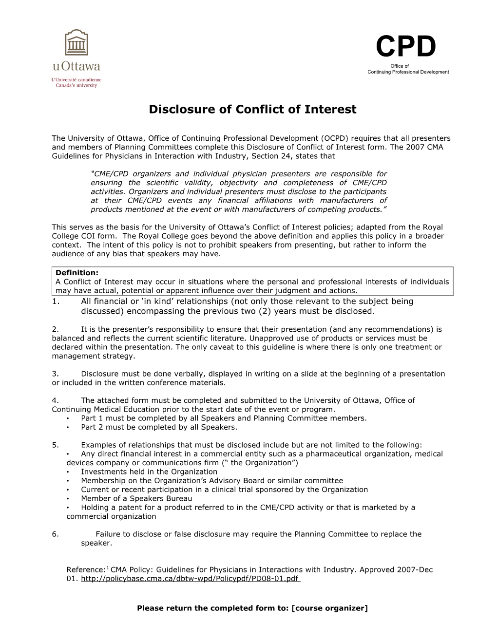 Disclosure of Conflict of Interest