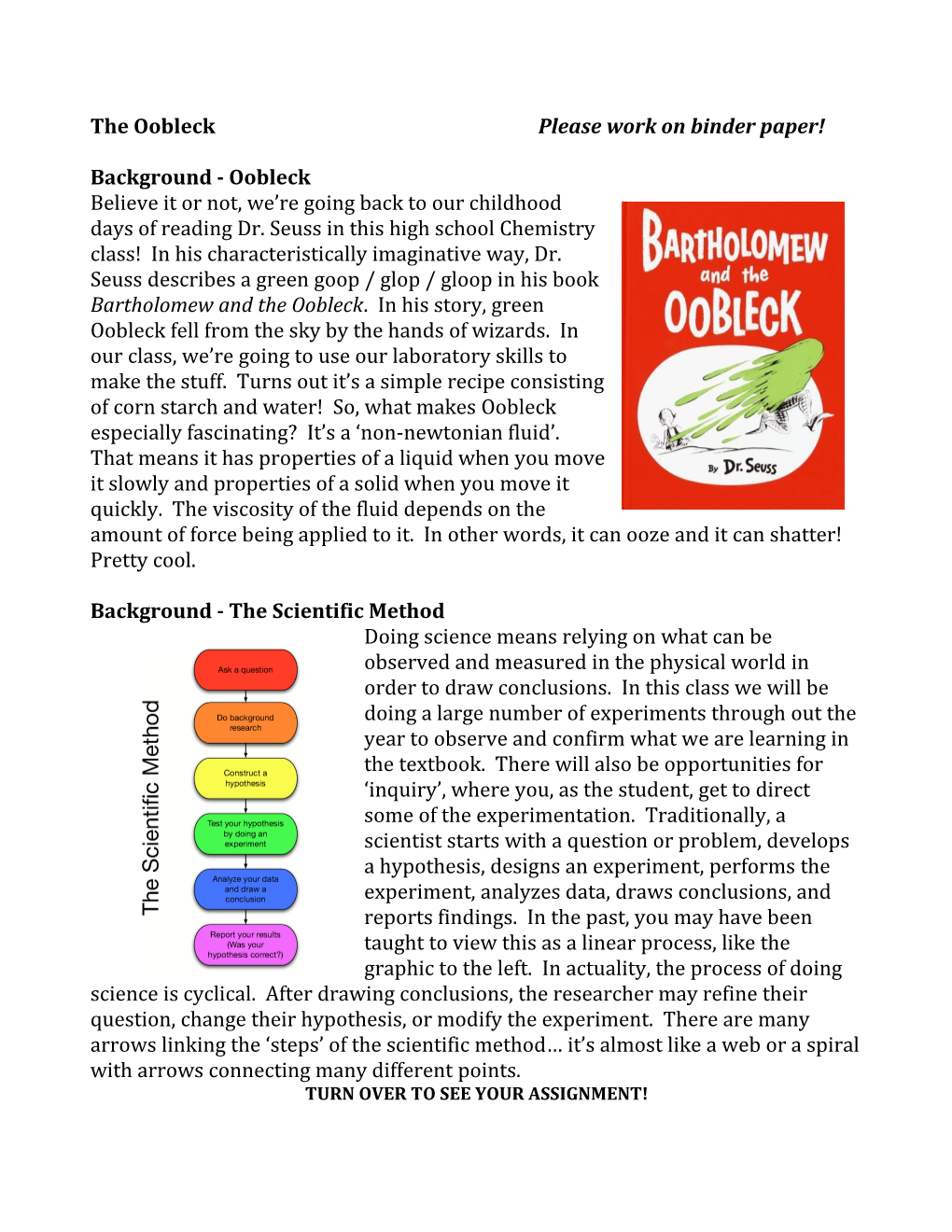 The Oobleck Please Work on Binder Paper!