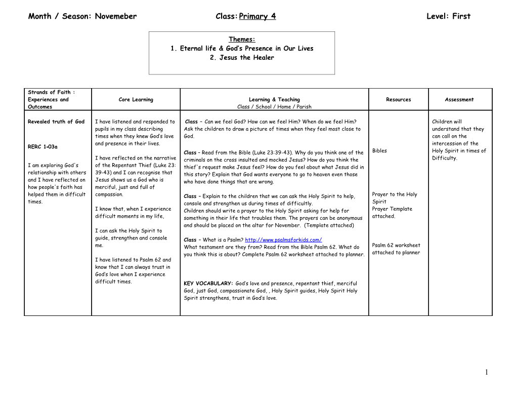 Month / Season: Novemeberclass:Primary 4Level:First