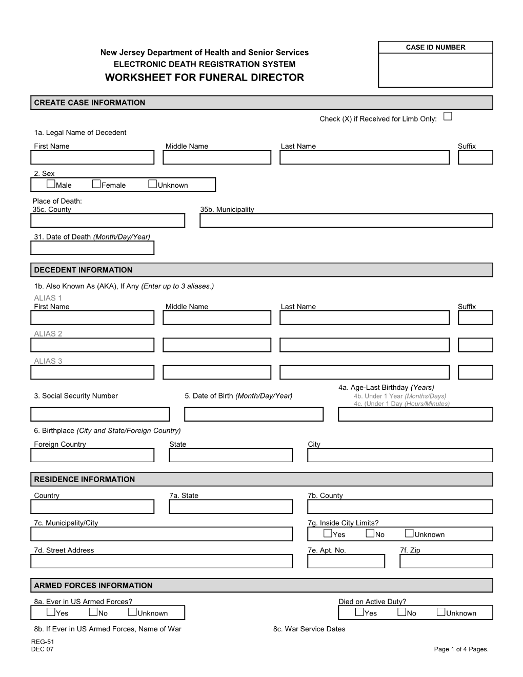 REG-51, EDRS, Worksheet for Funeral Director