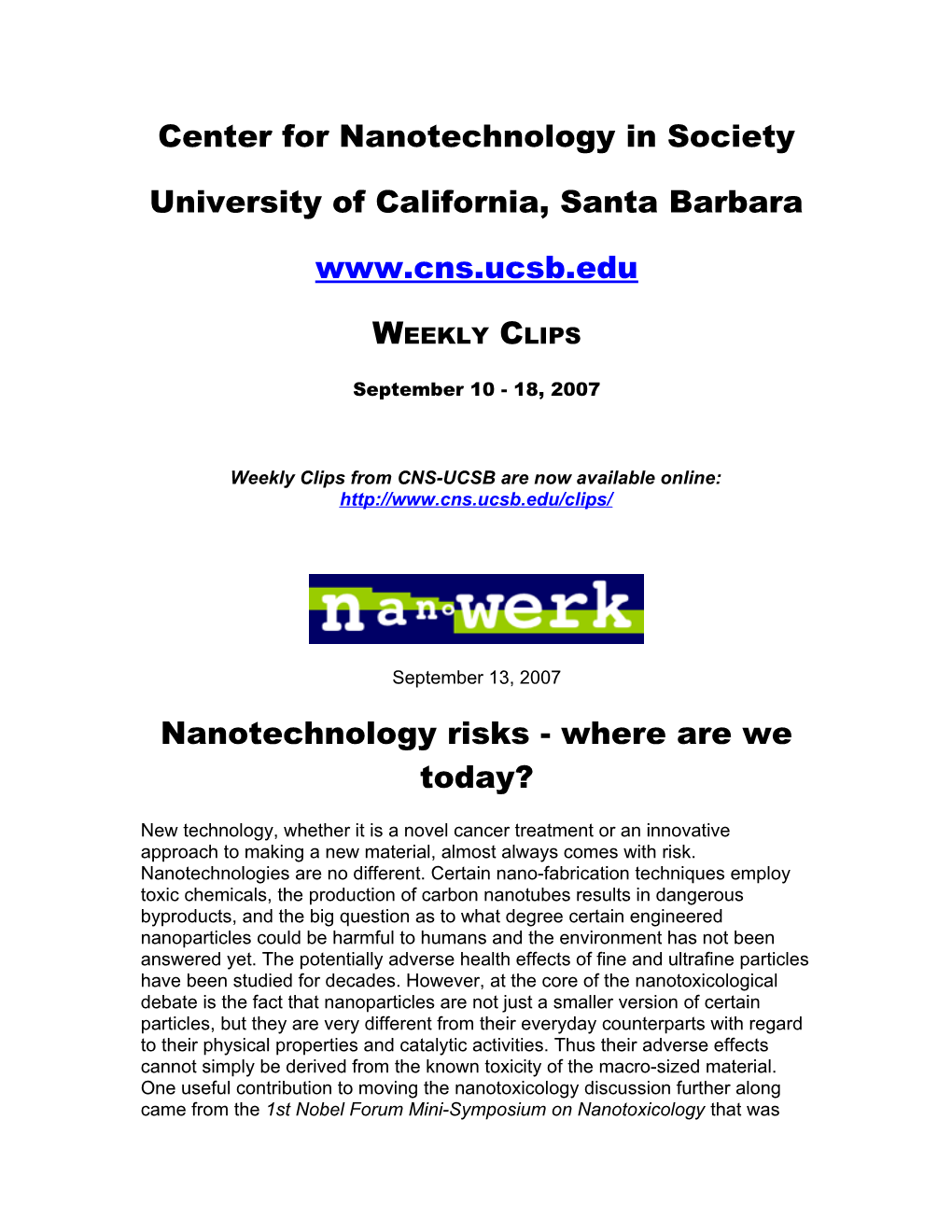 Center for Nanotechnology in Society