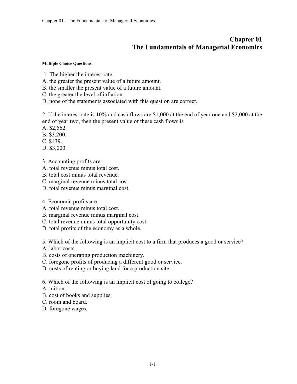 Chapter 01 the Fundamentals of Managerial Economics